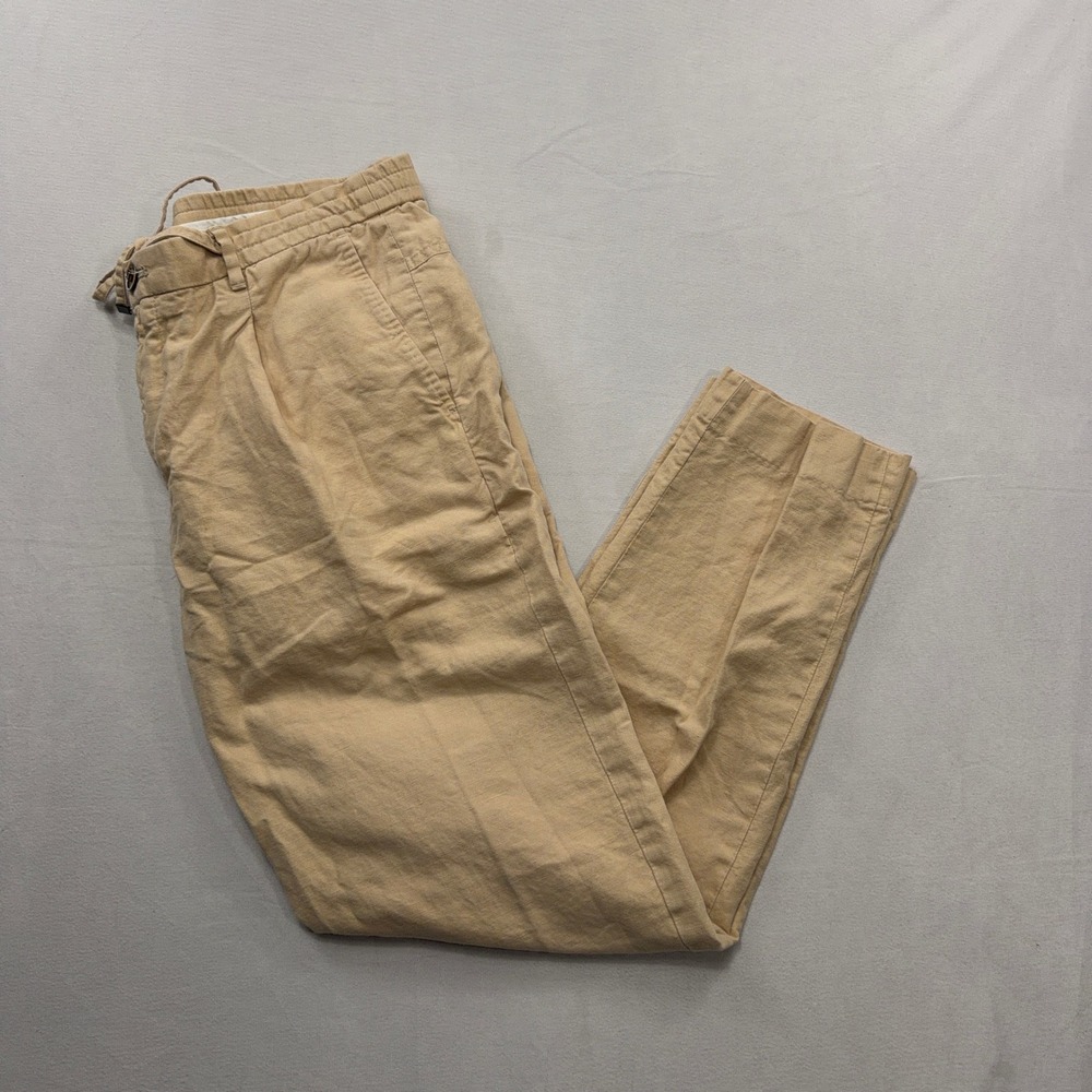 Murano Pants Baird McNutt Linen‎ Slim Fit Drawstring Khaki Mens 36x30